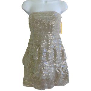 NEW Alice + Olivia Cocktail Dress Mini Asymmetrical Layers Sequin Fraying Mini 2